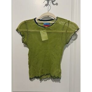 Unif Green See Through Mesh Short Sleeve Top Small Lightweight Club Festival